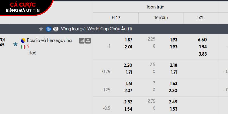 Soi kèo Bosnia vs Italia qua tỷ lệ